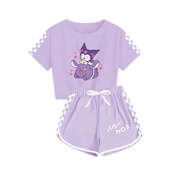 Kuromi sportsdragt med print til drenge og piger med T-shirtshorts Light purple 120cm