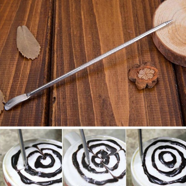 Bærbar Latte Art Carving Pen i Rustfrit Stål DIY Krydderi Pen Nem at Rengøre