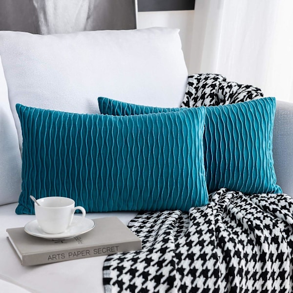 Putetrekksett med 2 firkantede rektangulære dekorative fløyels putetrekk Moderne putetrekk for sofa seng sofa stol stue (uten putekjerne
