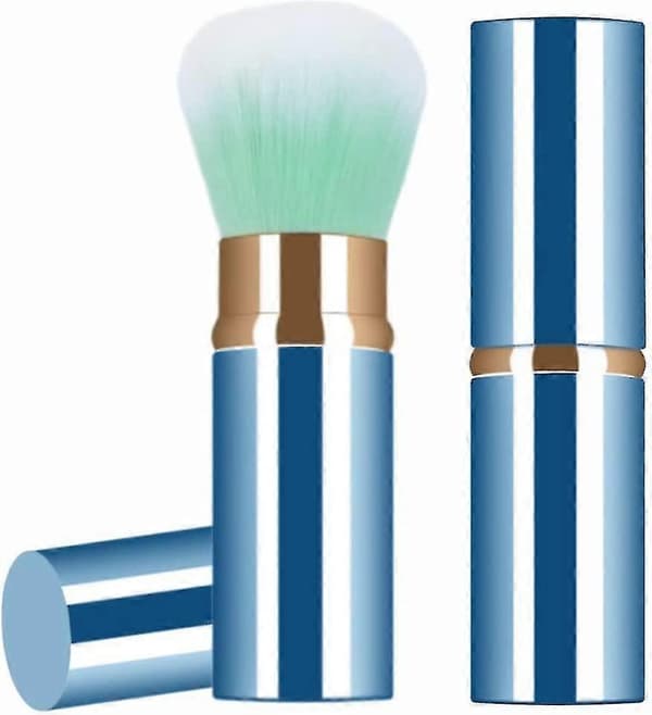 2-pack infällbar sminkborste, teleskopisk ansiktsborste, infällbar ansikts-kabuki Blue