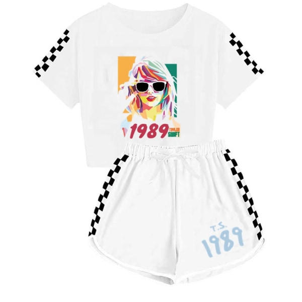 taylor swift T-shirt för män och kvinnor + shorts sportpyjamas set White Children 140
