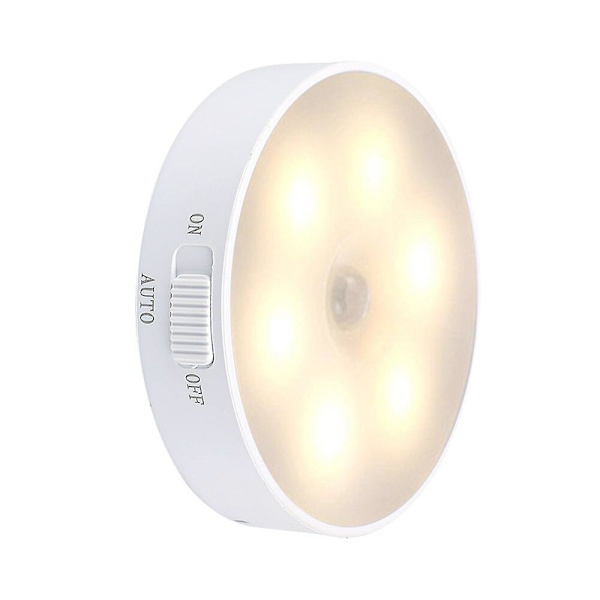 1 stk USB Genopladelig LED Rund Bevægelsessensor Natlys Under Skab Lys Skab