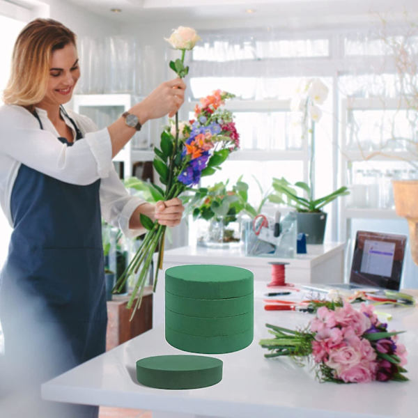 Stor rund blomsterskum, blomsterhandler grønne blokker for blomsterdekorasjoner DIY-håndverk, pakke med 4 B2 GY -GSL