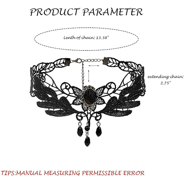 Tatovering Halskjede for Kvinner - Jenter Punk Goth Halskjede, Sjarmerende Svart