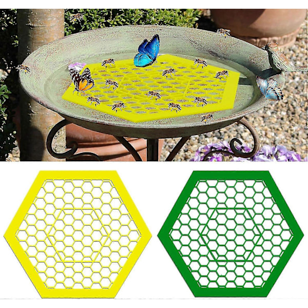 3D-printet flydende biø, bi-vandingsstation, 2 stk. bi-kopper til haven, bi-drikkekopper til haven, bi-vandingsstation og sommerfugle-vandingsstation -CHSZ yellow and green