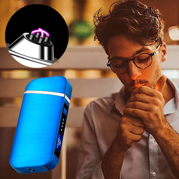 Presentask Cigarett USB Laddningsbar Uppladdningsbar Låglåga Samlarobjekt Tändare blue