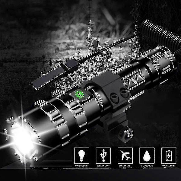 Ammattimainen LED-taskulamppu metsästykseen, taktinen taskulamppu, L2 USB-ladattava LED-taskulamppu, vedenpitävä kalastuslamppu -CNSZ