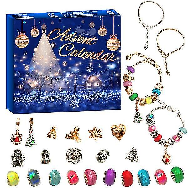 24 Days Christmas Countdown Calendar Advent Surprise Blind Box Charms Bracelet Diy Kids Girls Gift