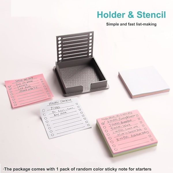 Sticky Note Holder med Stencil, Sticky Note Dispenser Kompatibel med Post-It Note, Post It Note Organizer til 3x3 Selvklæbende Noteblokke 2pcs
