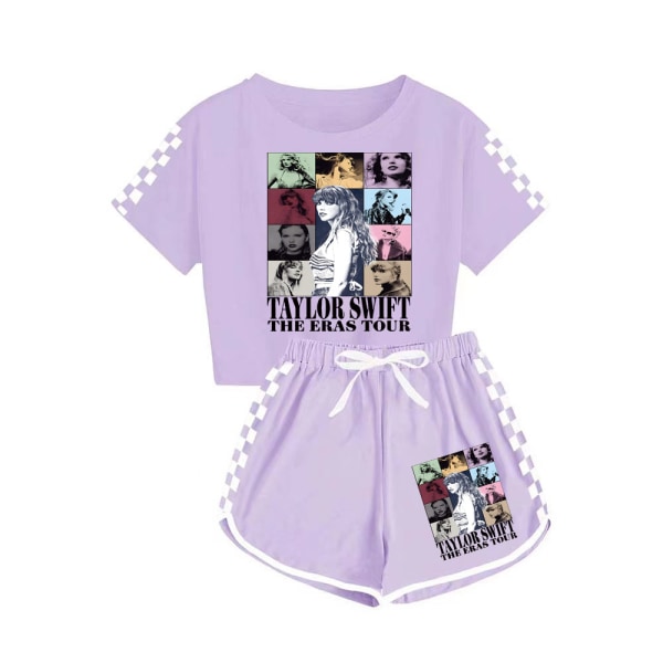 taylor swift T-shirt för män och kvinnor + shorts sportpyjamas set Purple 120cm