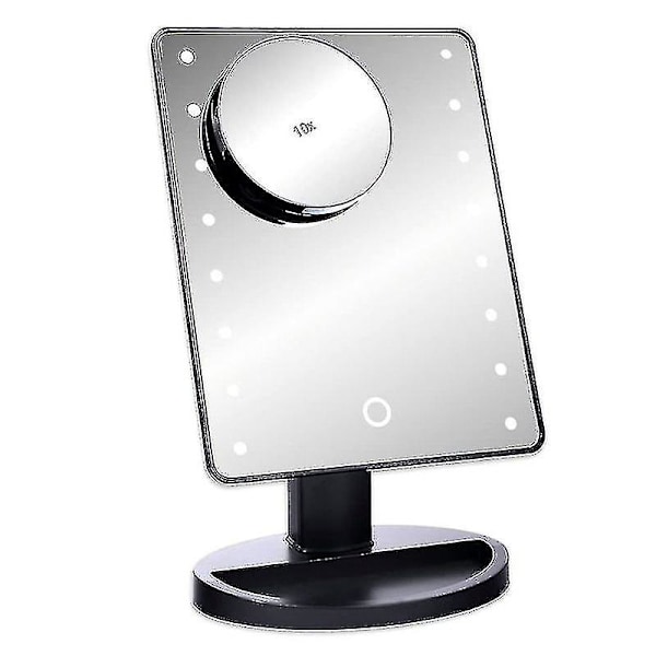 Schramm LED-sminkningsspegel, svart, med 10x förstoring, sminkningsspegel med LED, sminkningsspegel med belysning, stativsminkningsspegel, kosmetikaspegel -CNHA