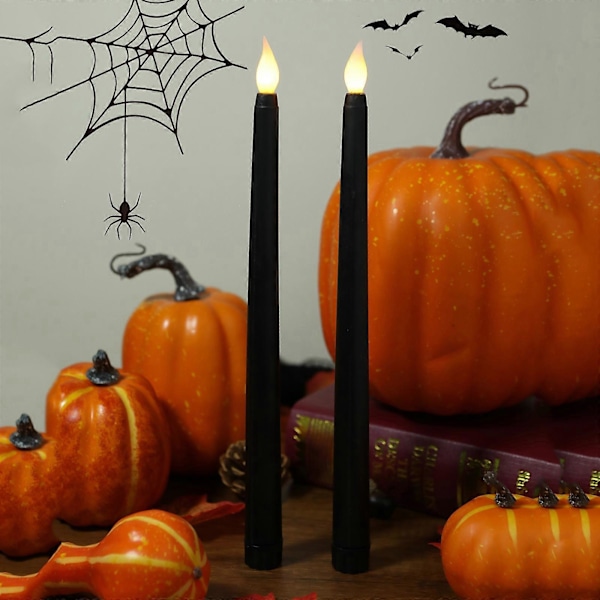Halloween-gåvor Svarta Flammlösa Ljus Blinkande Realistiska LED Batteridrivna Dekorativa Ljus för Bröllop Fest Heminredning