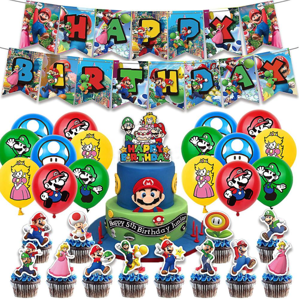 Super Mario-tema Födelsedagsballong Banner Party Dekoration