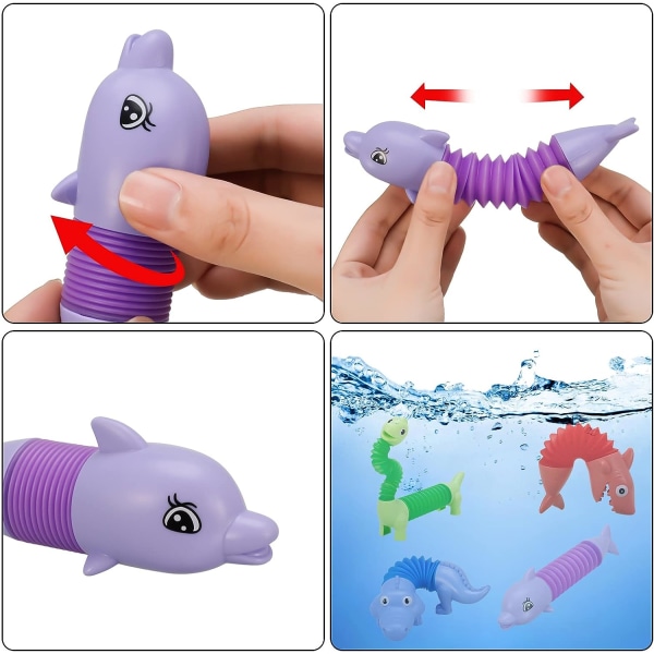 Animal Pop Tube Fidget Toys, set med 4 sensoriska rörleksaker