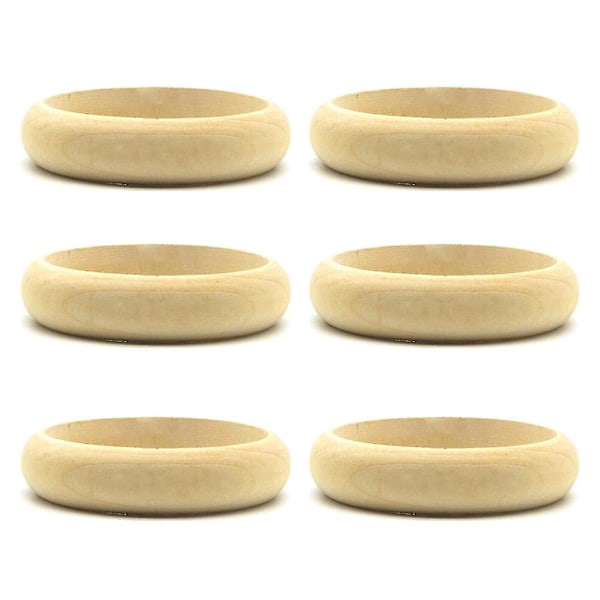6 stk. Ubehandlet Naturlig Ubehandlet Fladt Træ 68mm(2.68\") Rund Armbånd Juni 6.15 1