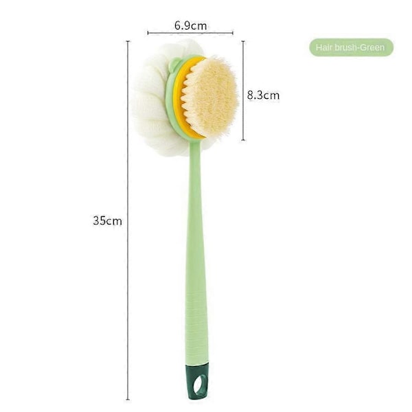 Loofah Rygg Skrubb Lang Håndtak Dusj Kroppsbørste med Myk Mesh Svamp for green b