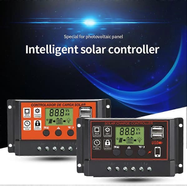 10-30A Solpanelregulator Batteriladdare LCD Auto Dual B 12V/24V black 20a