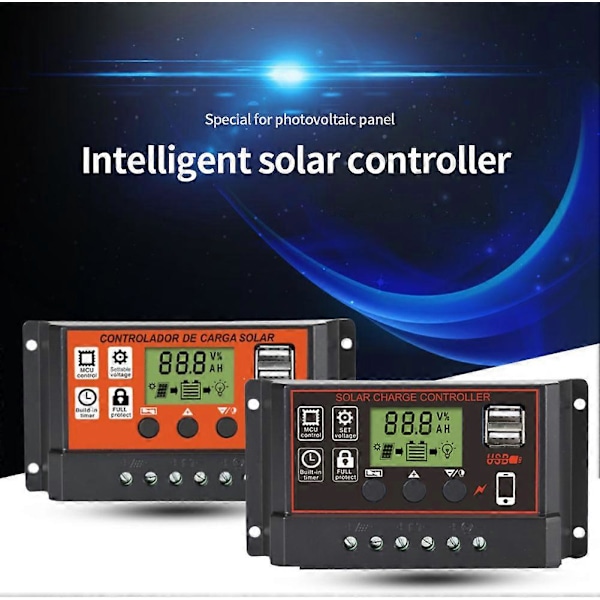 10-30A Solpanelregulator Batteriladdare LCD Auto Dual B 12V/24V black 30a