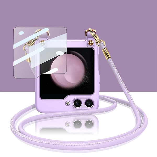 Z Flip 6 -kotelo, ohut PC-mattainen suojakotelo Samsung Galaxy Z Flip 6:lle, mukana olkahihna ja näytönsuoja purple
