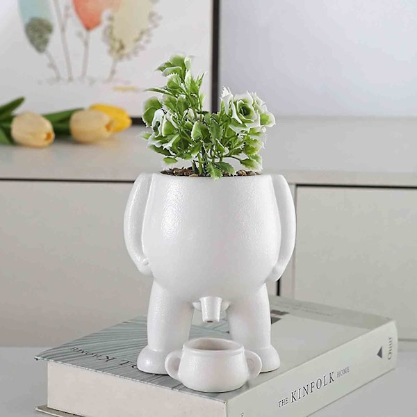 Sjov vase, der tisser, nyhedspotte til at tisse, potte til at tisse, sukkulente potter med dræn sort/hvid -GSL white without plant