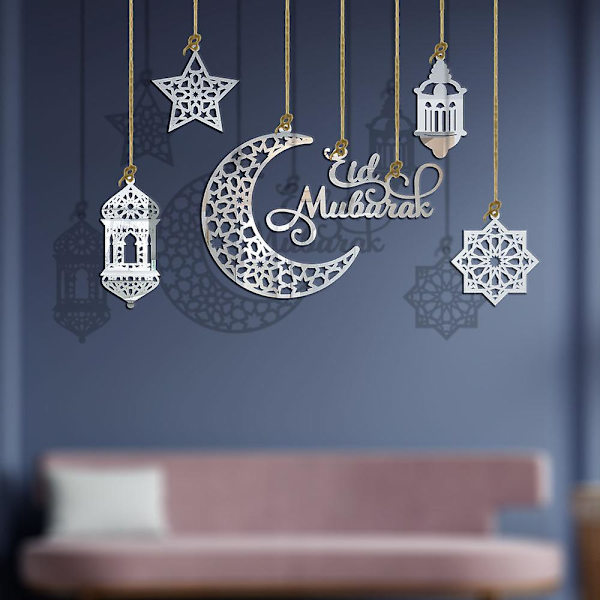 Eid Mubarak -koristeet Ramadanin koristeet Mubarak Eid -riipukset Ramadanin kuun ja tähden merkit kotiin Eid-juhliin silver c