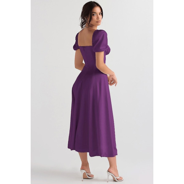 Naisten kukkainen Boho Midi Bustier -mekko Naisten Carmen Print Sundress Kesäiset Beach Swing -mekot Purple Dress Asia M   EU S