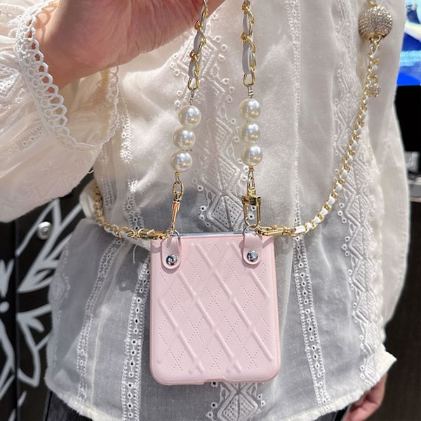 Crossbody-fodral för Motorola Razr 40 Ultra med pärlband, hårt PC-skal, kompatibelt med Motorola Razr 40 Ultra white