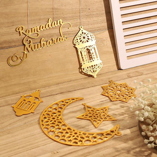 Eid Mubarak -koristeet Ramadanin koristeet Mubarak Eid -riipukset Ramadanin kuun ja tähden merkit kotiin Eid-juhliin gold a