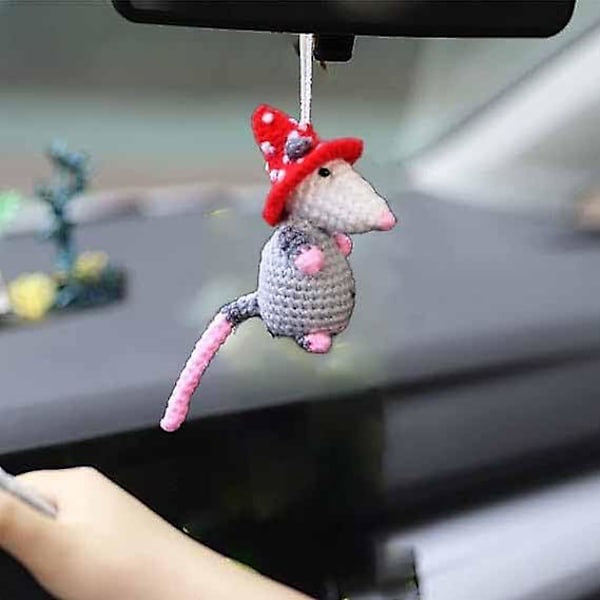 Possum Bilhæng, Possum Hængende Ornament til Bil, Sød Opossum Bilpynt til Bakspejlstilbehør, Håndlavet Strikket Possum 3pcs