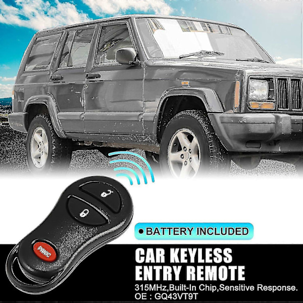 2 st 315MHz Gq43vt9t Ersättningsnyckellöst Fjärrkontroll Nyckelbricka för Jeep Cherokee 1999-2001 för Jeep Grand Cherokee 1999-2004 3 Knappar