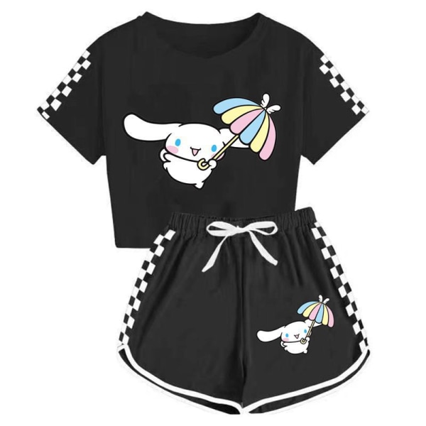 Sanrio Jade Hunde T-shirt + shorts sportspyjamas til drenge og piger børnesæt black 140cm