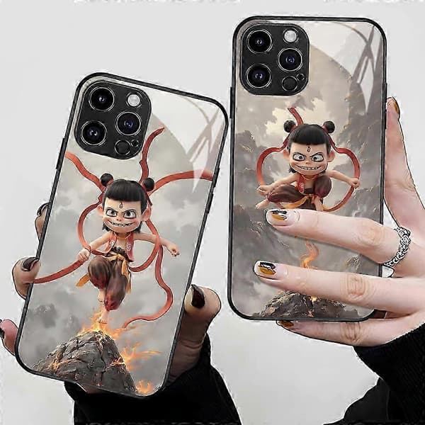 2025 Nytt iPhone 16 Nezha Anime-mobilskal Glasskal (A,iPhone16) Silver