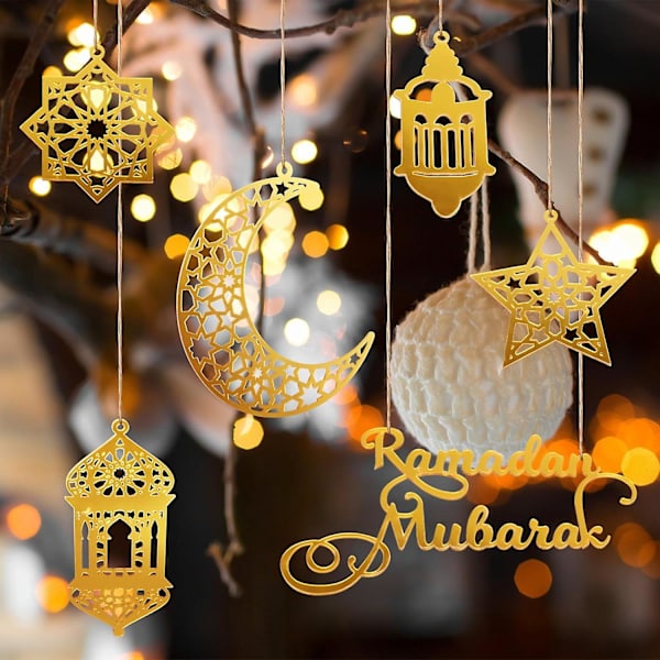 Eid Mubarak -koristeet Ramadanin koristeet Mubarak Eid -riipukset Ramadanin kuun ja tähden merkit kotiin Eid-juhliin gold a