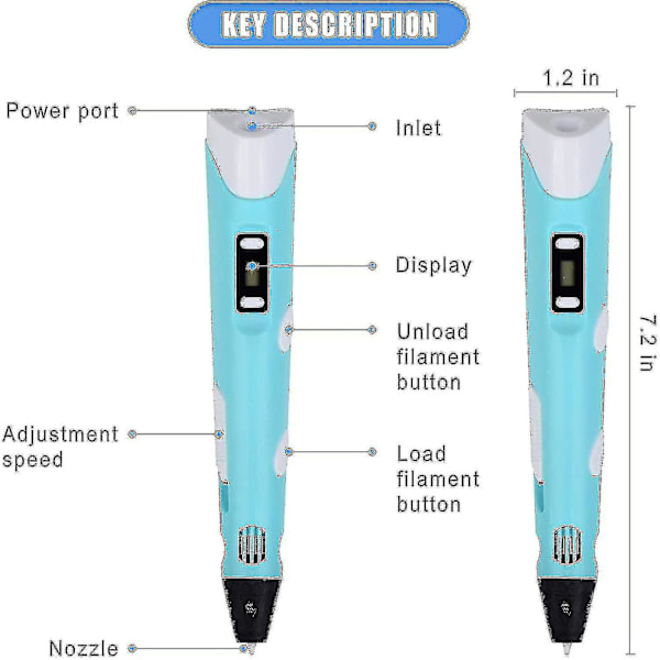 Intelligent 3D-pen med LED-display med USB-opladning med 30 farver PLA-filament Gratis 6.15 yellow