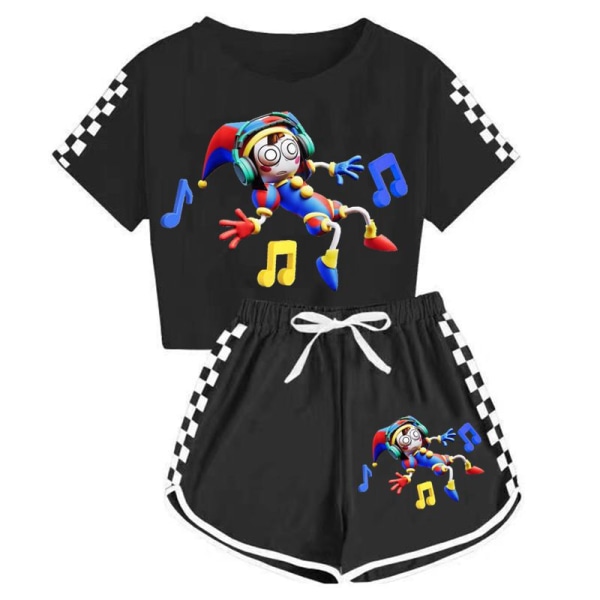 Magic Numbers Circus T-shirt + shorts sportspyjamas til drenge og piger børnesæt black 120cm