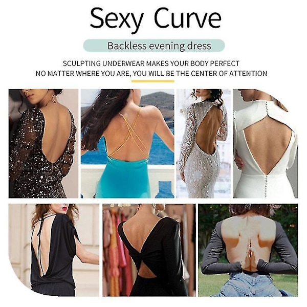 Body  Med Djupt V-ringat Rygglöst Magkorsett Osynliga Remmar Bh Bodyklänning Aftonklänning Shapewear skin l