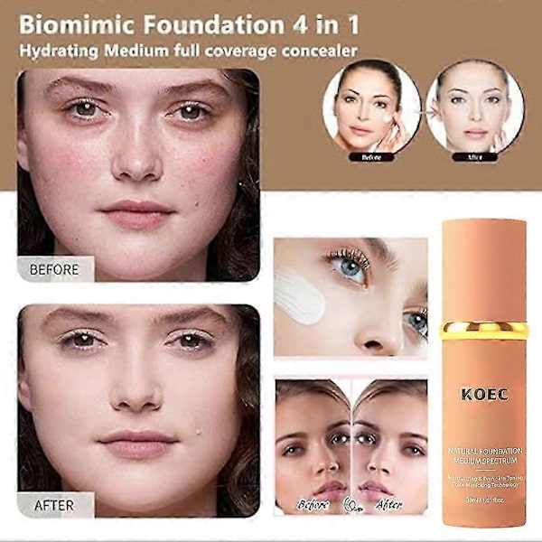 4-i-1 Biomimic Foundation Naturlig, Medium Spektrum Farveskiftende Foundation Dækning Langvarig