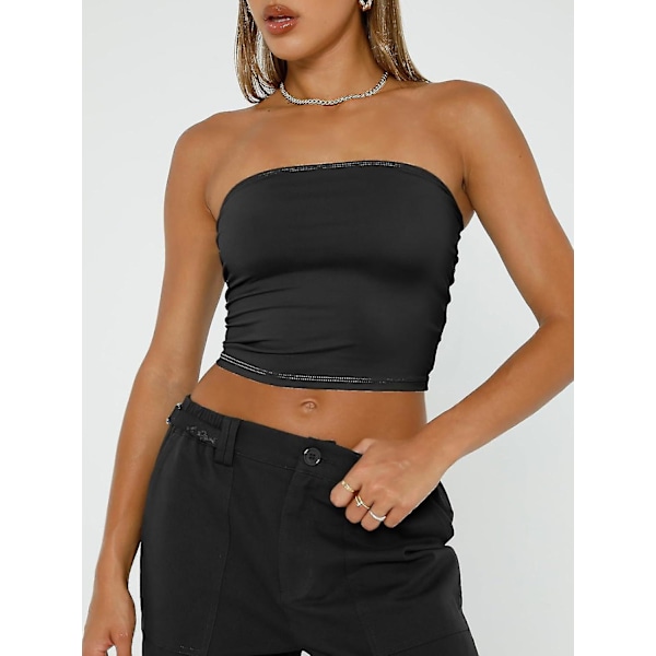 Kvinde Tube Top Strapless Crop Top Basic Rygløs Ærmeløs Bandeau Sød 2024 Sommer Outfits Sexet Ensfarvet Top -JRSZ l