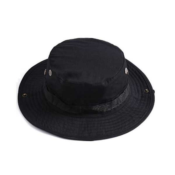 Boonie Bucket Hat - Utomhusfiske, Jakt, Bredbrättad, Mesh, Svart, Camping, Solhatt, 57-61cm