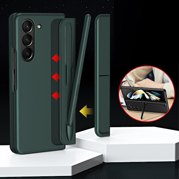 Fodral för Samsung Galaxy Z Fold 6 med S Pen, utbytbart S Pen-hållare & stativ Matt PC Stötsäker Helkropp Robust Fodral green