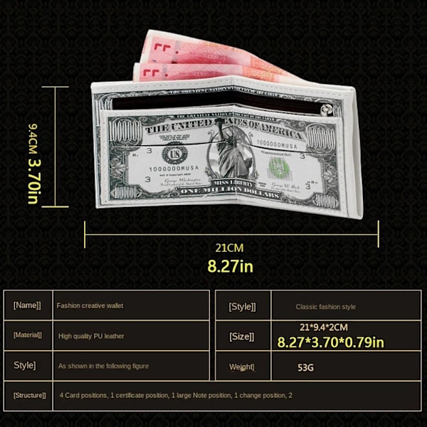 Morsom lerret lommebok seddel penger pose PU skinn 2-fold lommebok kreativt herre skinn lommebok retro lommebok  ZD Q myanmar 10000