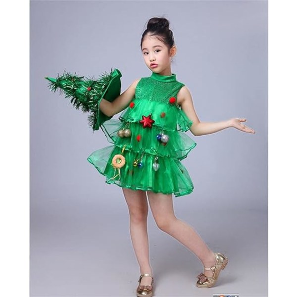 tjejers julgransklänning kostymer gröna tomtekostymer 100cm