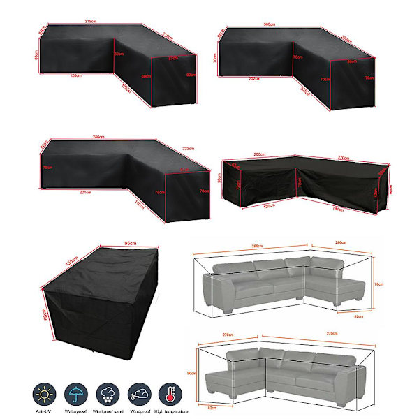 Hörnsoffa Överdrag Vattentät Utomhus Gård Trädgårdsmöbler Överdrag Bordsöverdrag Dammskydd, 210D Oxfordtyg ZD HU 155x95x68cm