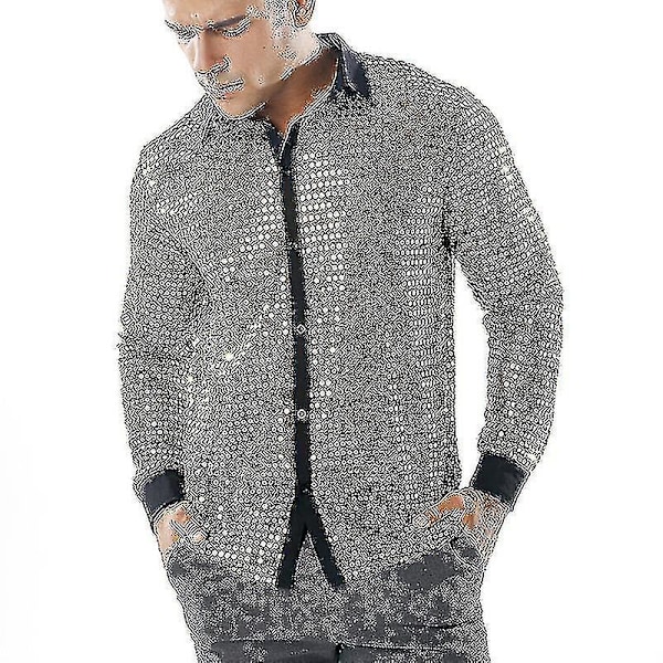 Mænds skinnende pailletter mesh top, 60'er 70'er disco dansetøj ZD B2 l