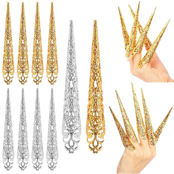 Fingertoppsklo-nagelring, Ledskydd för Fingerleden, Halloween Cosplay Dansföreställning silver