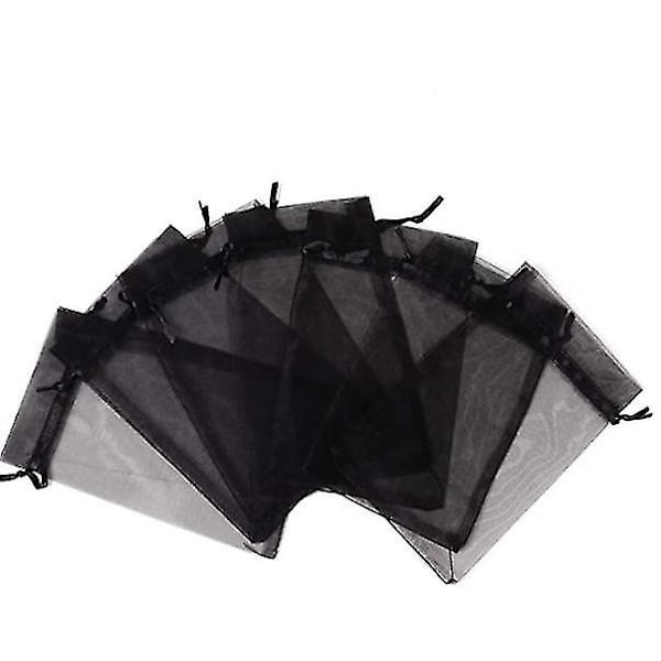 100 stk. 4x6\" (10x15cm) Gennemsigtige Gaveposer med Snøre, Sort Organza Bryllup