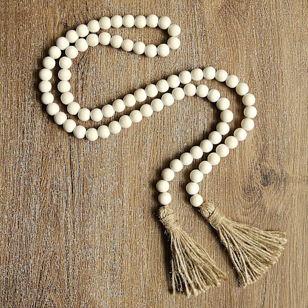 148 cm träpärlgarland med tofsar Rustik inredning Bohemiska pärlor Stor väggdekoration 80cm*60g