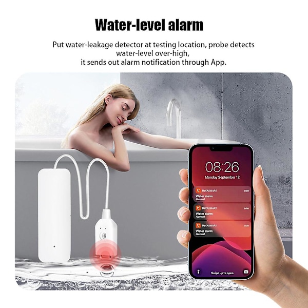 2 st Smart WiFi Vattenläckage Sensor Översvämning Tuya Läckage Nivå Överflöde Detektor Alarm