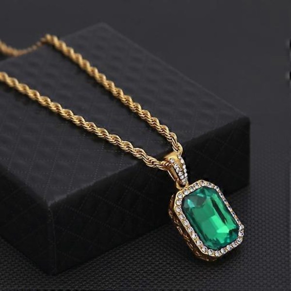 Hip Hop Mini Rhinestone Fargerikt Anheng Twist Halskjede for Menn gold and green