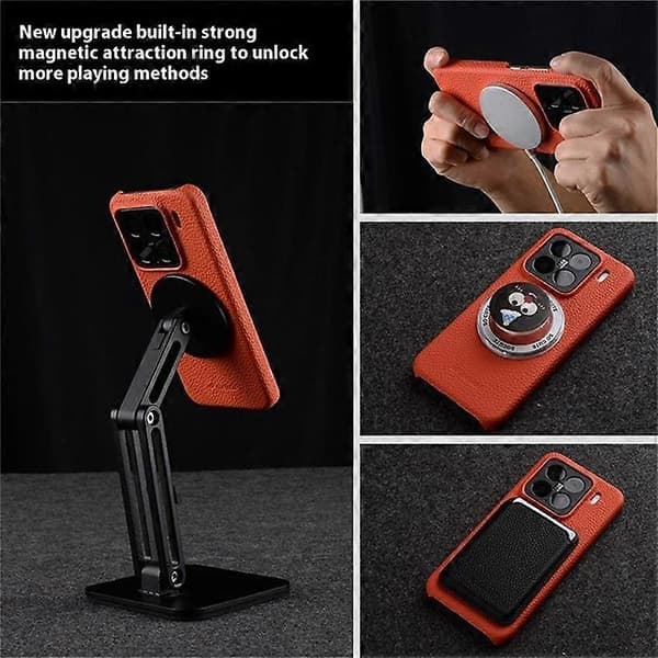 MELKCO Kompatibelt magnetisk etui til Xiaomi 15 i ægte okselæder + PC-bagside darkblue